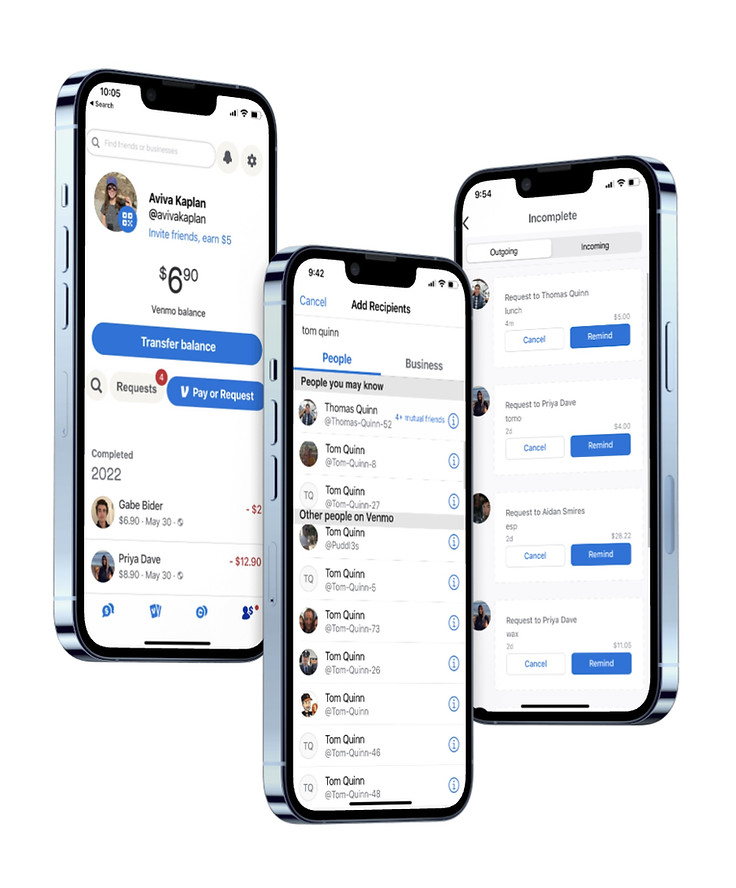 Venmo prototype screens